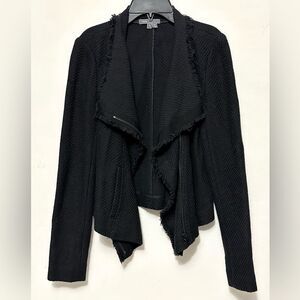 VINCE FRAYED EDGE SCUBA MOTO ZIP JACKET BLACK TWEED SIZE SMALL